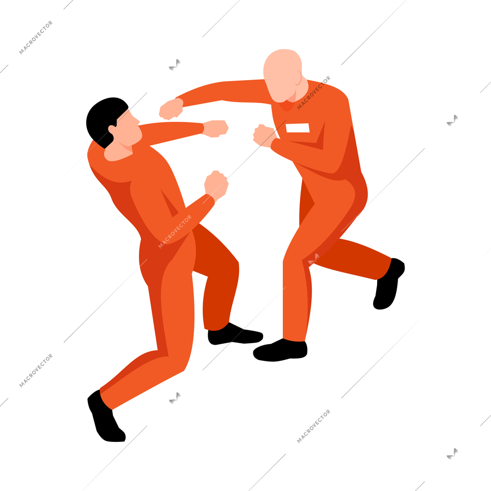 Isometric jail inmates criminals arrested prison composition with characters of fighting prisoners vector illustration