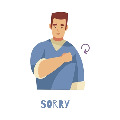 Disability deaf people sign language composition with text and isolated human character showing phrase vector illustration