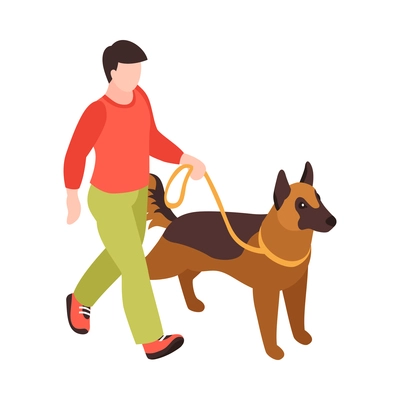 Isometric one day dog man owner composition with isolated image of puppy with human character vector illustration