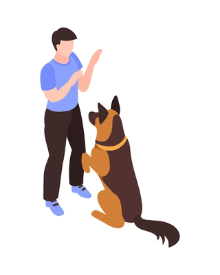 Isometric one day dog man owner composition with isolated image of puppy with human character vector illustration