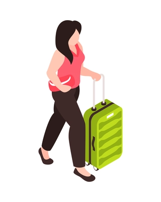 Isometric airport composition with isolated human character of passenger on blank background vector illustration