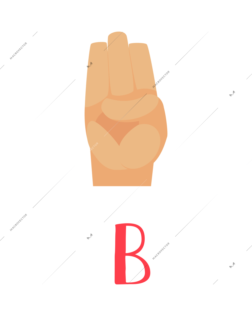 Deaf and dumb composition with isolated ornate letter and human hand showing appropriate gesture sign vector illustration