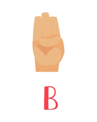 Deaf and dumb composition with isolated ornate letter and human hand showing appropriate gesture sign vector illustration