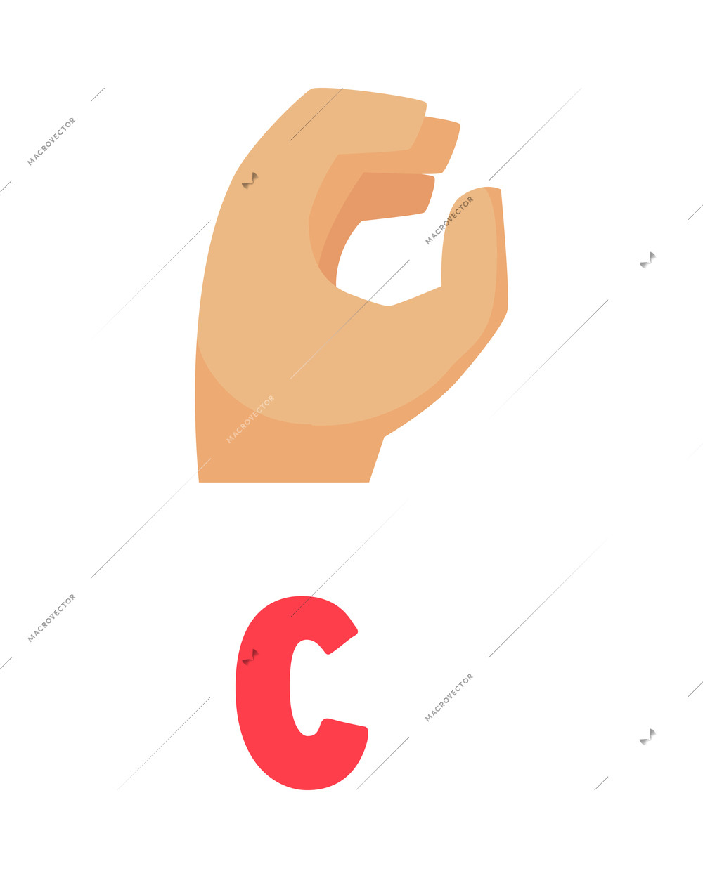 Deaf and dumb composition with isolated ornate letter and human hand showing appropriate gesture sign vector illustration