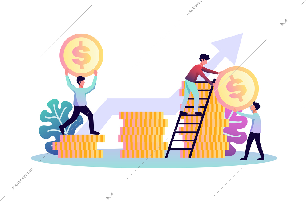 Digital investment finance trading composition with colourful icons and human characters vector illustration