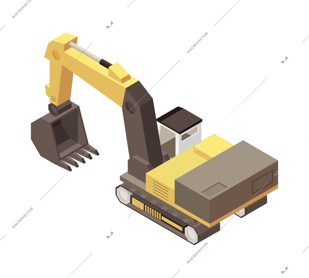 Mining machinery isometric composition with isolated image of mine machine on blank background 3d vector illustration
