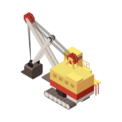 Mining machinery isometric composition with isolated image of mine machine on blank background 3d vector illustration