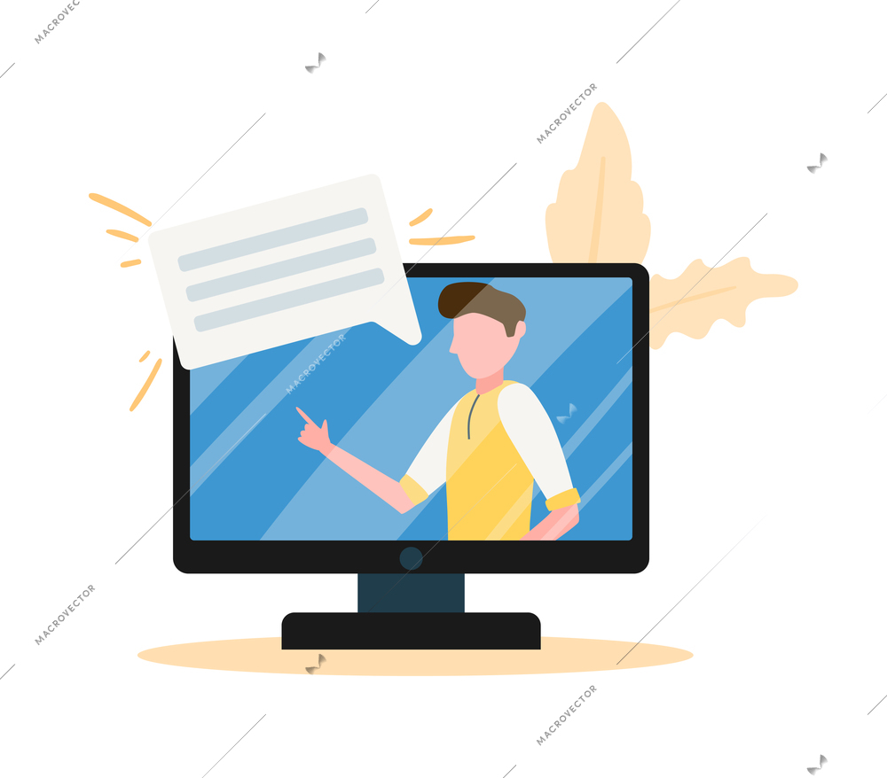 Online education e-learning training webinar composition with character of student learning remotely vector illustration