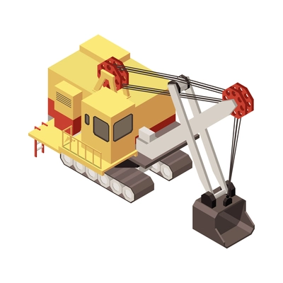 Mining machinery isometric composition with isolated image of mine machine on blank background 3d vector illustration