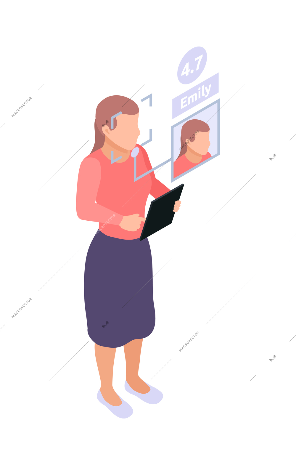 Social credit score system isometric composition with human characters rating pictograms and profile vector illustration