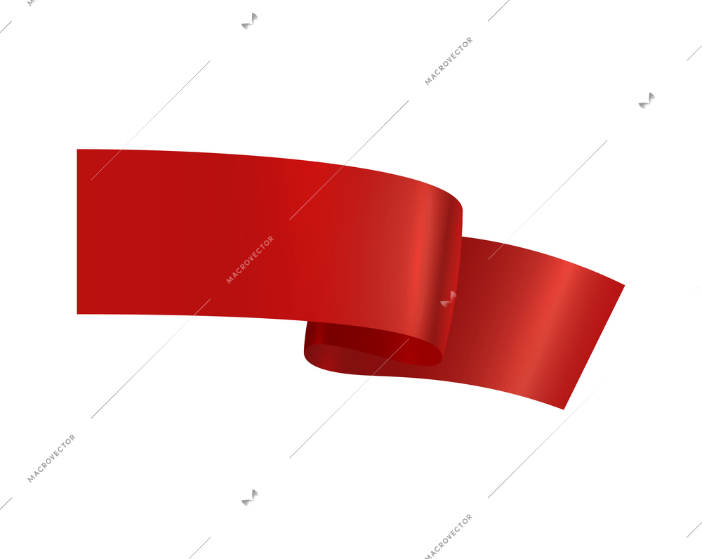 Red ribbons realistic composition with colourful isolated image of festive reel shape on blank background vector illustration