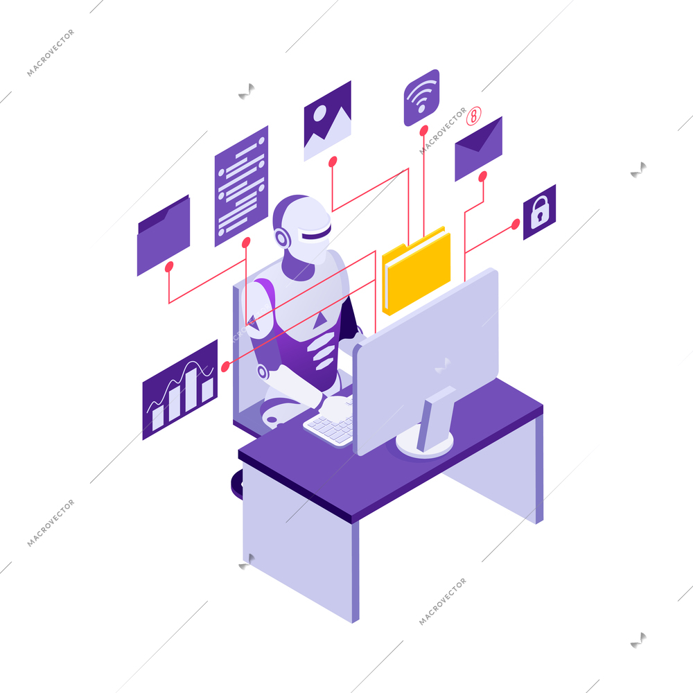 Robotic process automation isometric composition with isolated futuristic electronic icons vector illustration