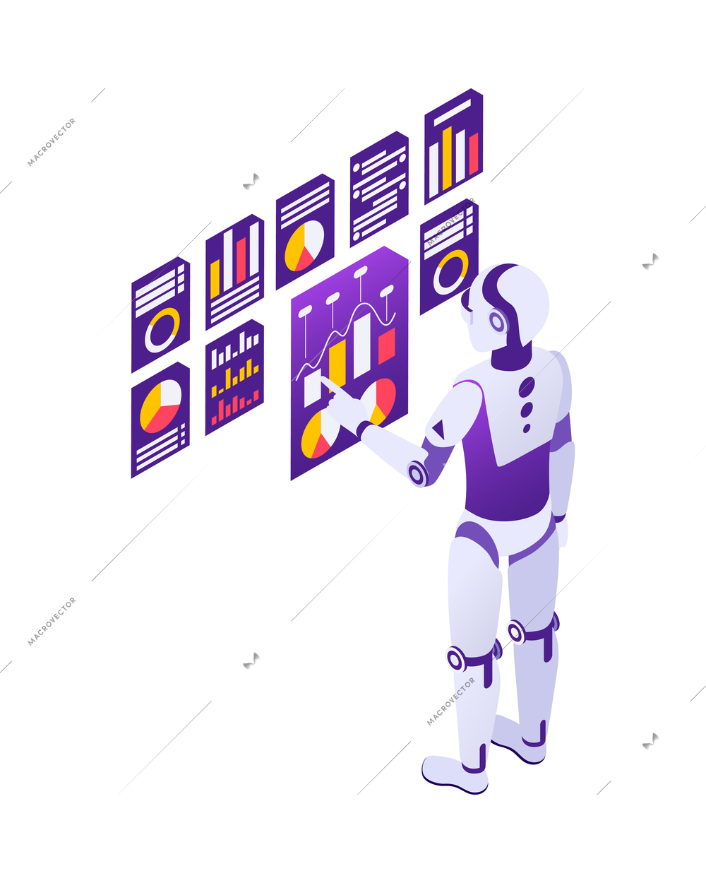 Robotic process automation isometric composition with isolated futuristic electronic icons vector illustration