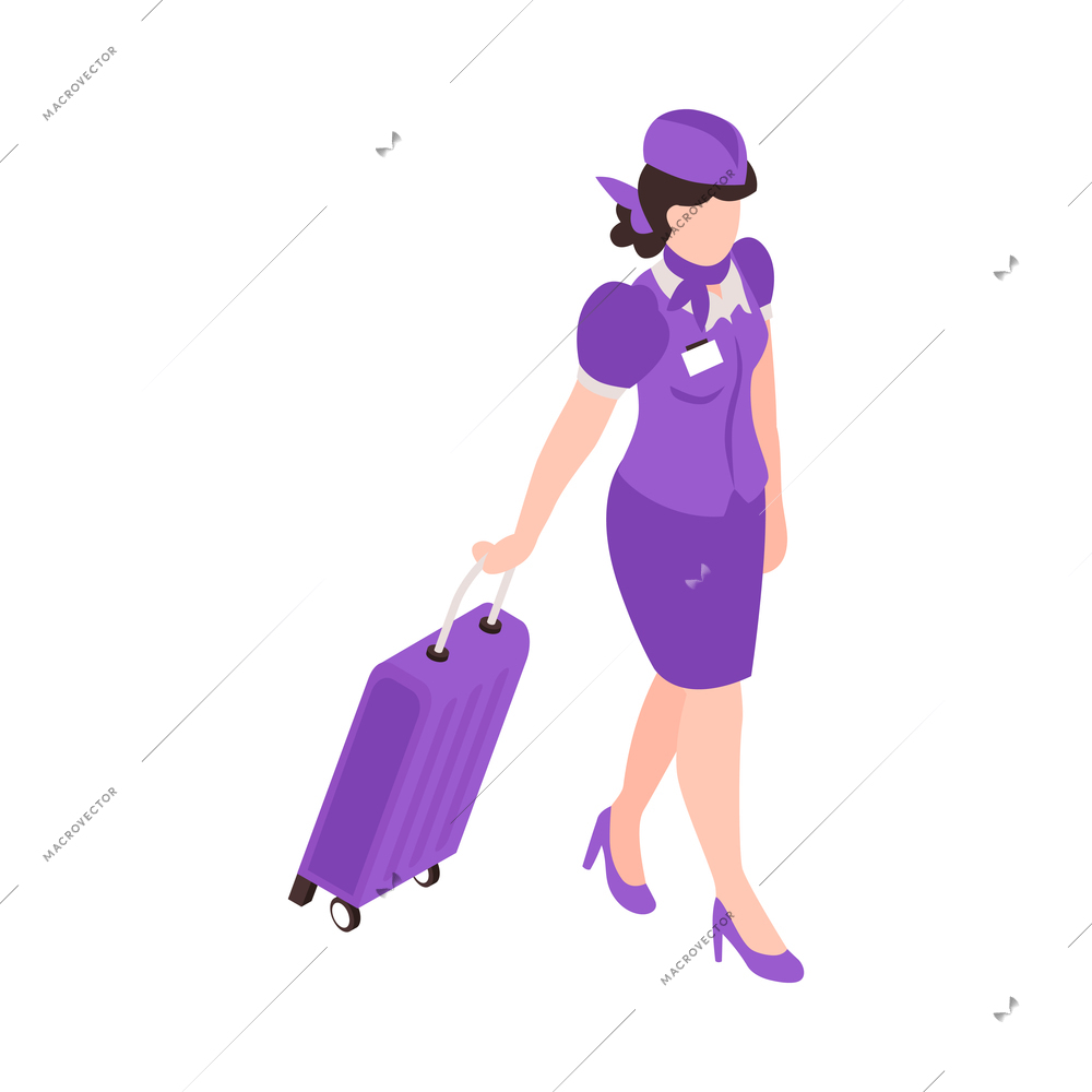 Isometric airport composition with isolated human character of steward on blank background vector illustration