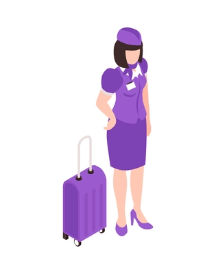 Isometric airport composition with isolated human character of steward on blank background vector illustration