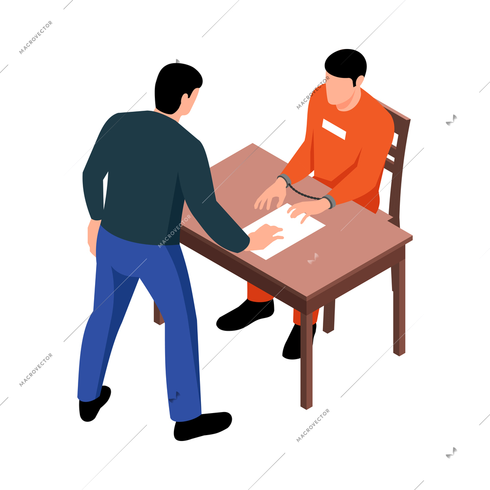 Isometric jail inmates criminals arrested prison composition with characters of prisoner and attorney vector illustration