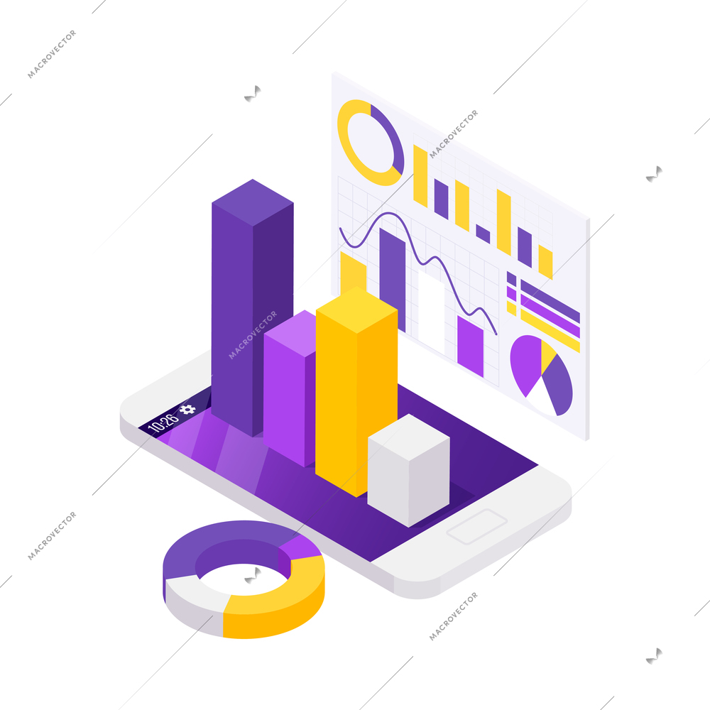 Online payment isometric composition with isolated security icons and electronic gadgets vector illustration