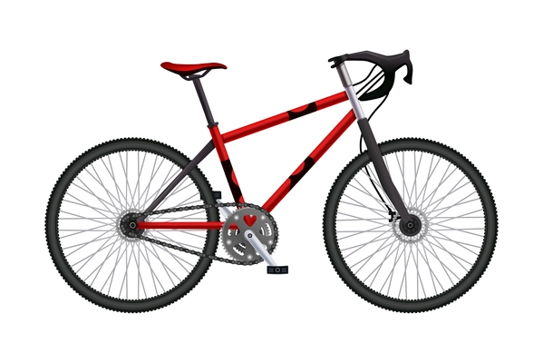 Realistic bicycle parts composition with isolated built-up mtb hardtail bike model on blank background vector illustration