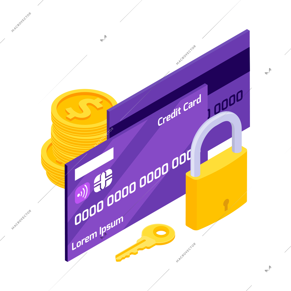 Online payment isometric composition with isolated security icons and electronic gadgets vector illustration