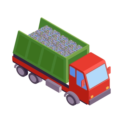 Isometric garbage recycling composition with sorting and pressing recycle infrastructure elements vector illustration