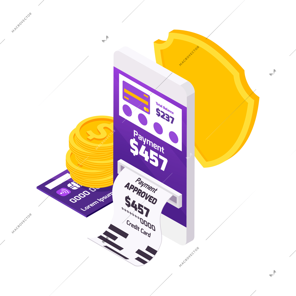 Online payment isometric composition with isolated security icons and electronic gadgets vector illustration