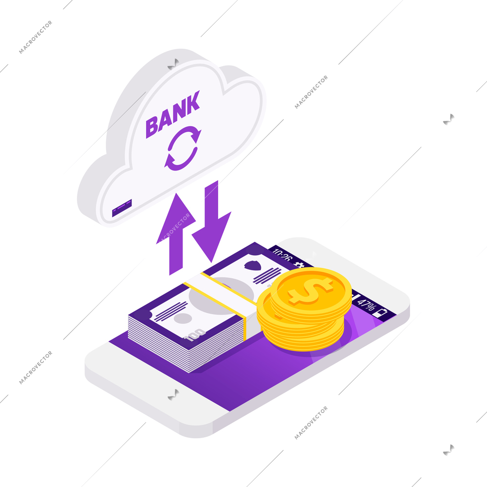 Online payment isometric composition with isolated security icons and electronic gadgets vector illustration