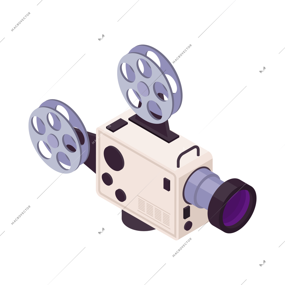 Isometric cinema composition with isolated movie industry icon on blank background vector illustration