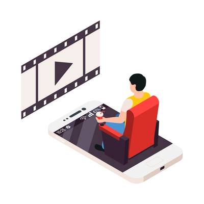 Isometric cinema composition with isolated movie industry icon on blank background vector illustration