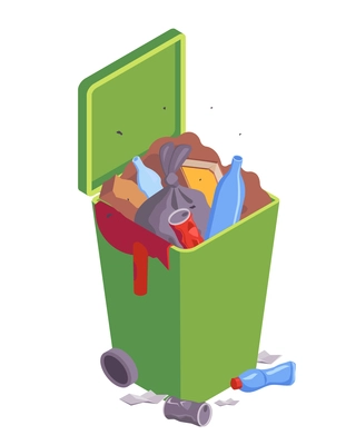 Isometric garbage recycling composition with sorting and pressing recycle infrastructure elements vector illustration