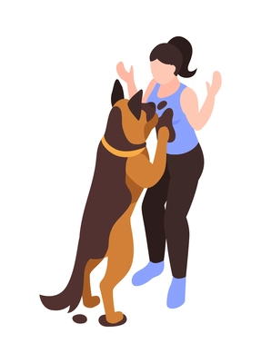 Isometric one day dog man owner composition with isolated image of puppy with human character vector illustration