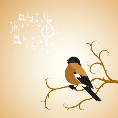 Winter bullfinch bird on a tree branch vector illustration