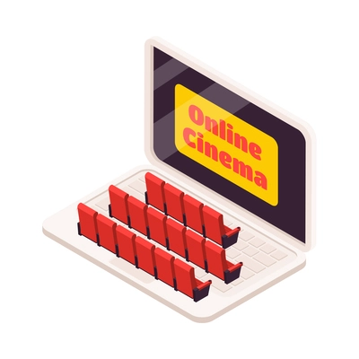 Isometric cinema composition with isolated movie industry icon on blank background vector illustration