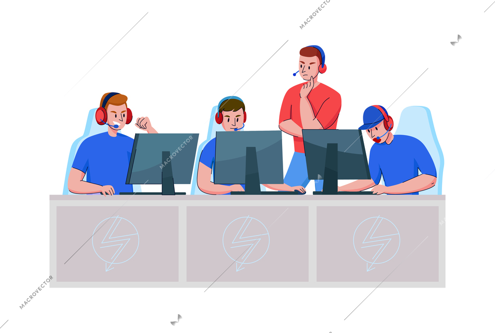 Cyber sport composition with doodle style human characters of team members vector illustration