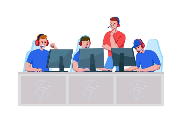 Cyber sport composition with doodle style human characters of team members vector illustration