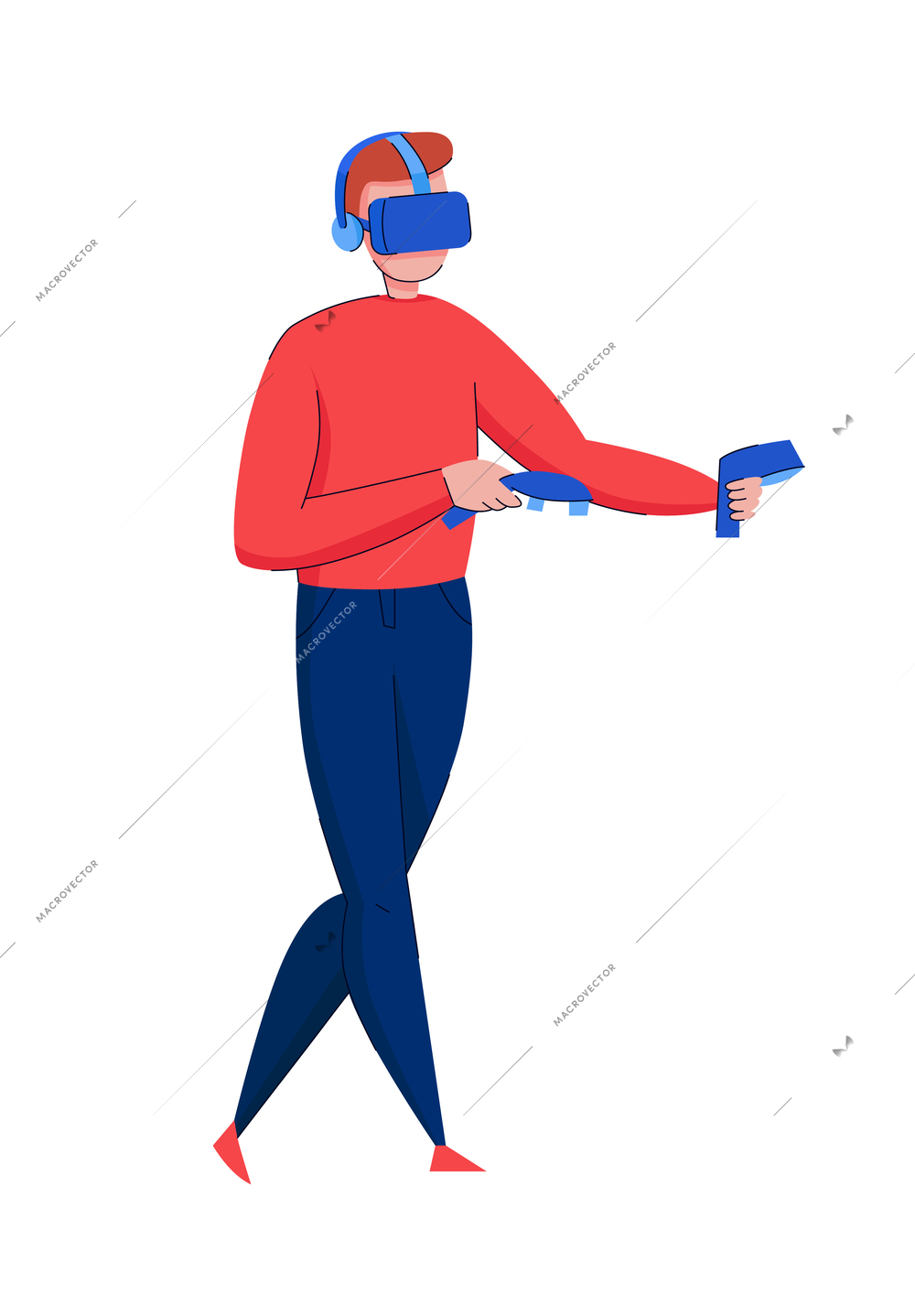 Cyber sport composition with doodle style human character wearing vr headset with gamepads vector illustration