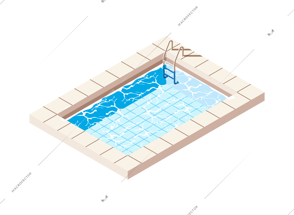 Aqua park isometric composition with isolated image of aquapark equipment on blank background vector illustration