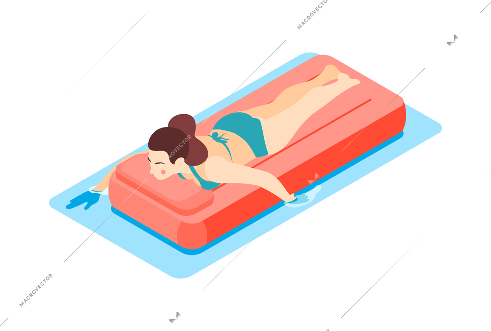 Aqua park isometric composition with human character of aquapark visitor on blank background vector illustration