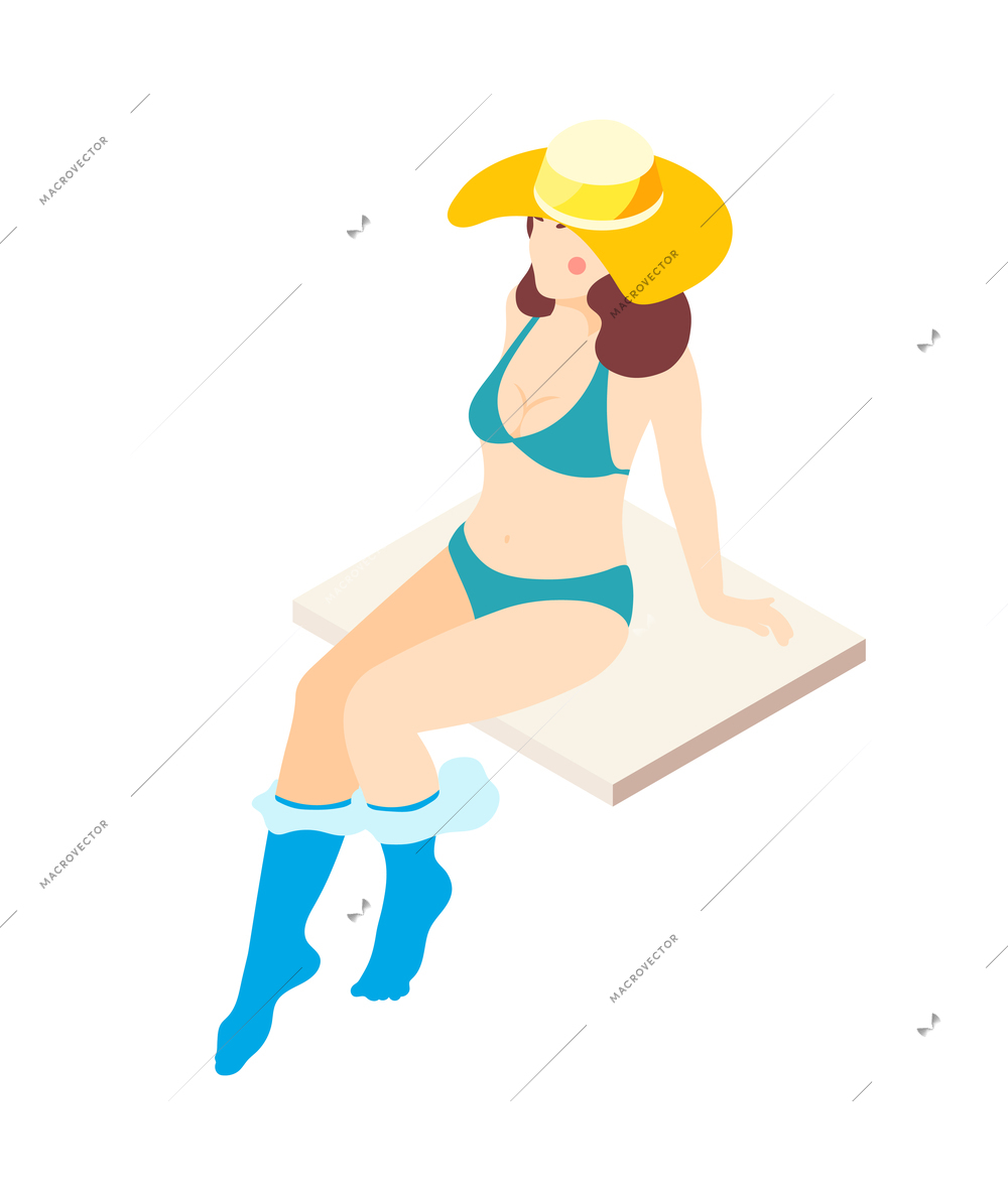 Aqua park isometric composition with human character of aquapark visitor on blank background vector illustration