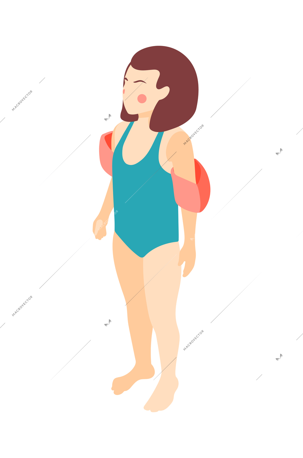 Aqua park isometric composition with human character of aquapark visitor on blank background vector illustration