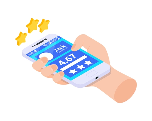 Social credit score system isometric composition with human characters rating pictograms and profile vector illustration