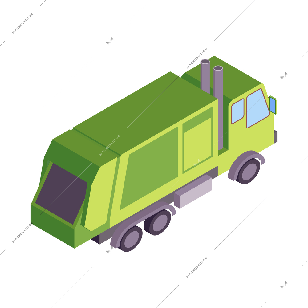 Isometric garbage recycling composition with sorting and pressing recycle infrastructure elements vector illustration