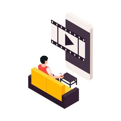 Isometric cinema composition with isolated movie industry icon on blank background vector illustration