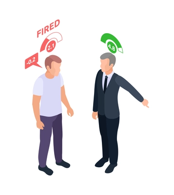 Social credit score system isometric composition with human characters rating pictograms and profile vector illustration