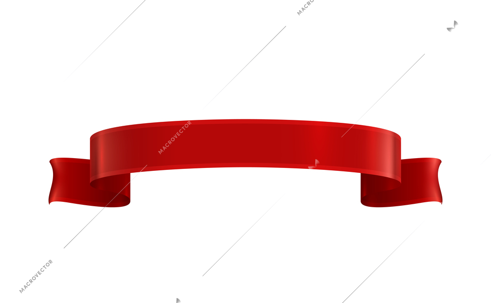 Red ribbons realistic composition with colourful isolated image of festive reel shape on blank background vector illustration