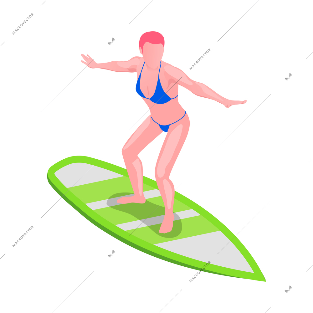 Water sports isometric composition with human character of athlete with aqua sport equipment vector illustration