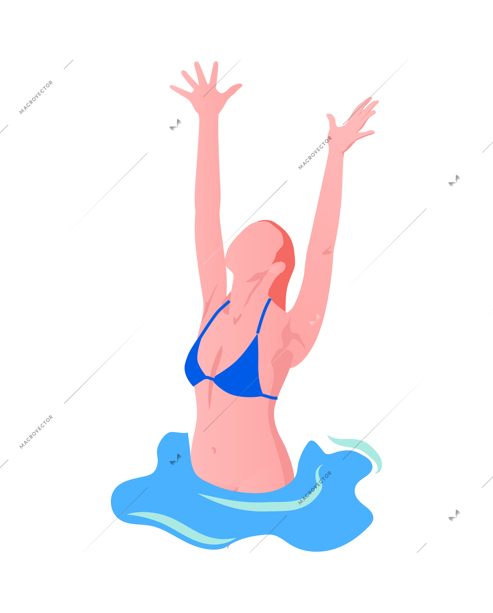 Water sports isometric composition with human character of athlete with aqua sport equipment vector illustration