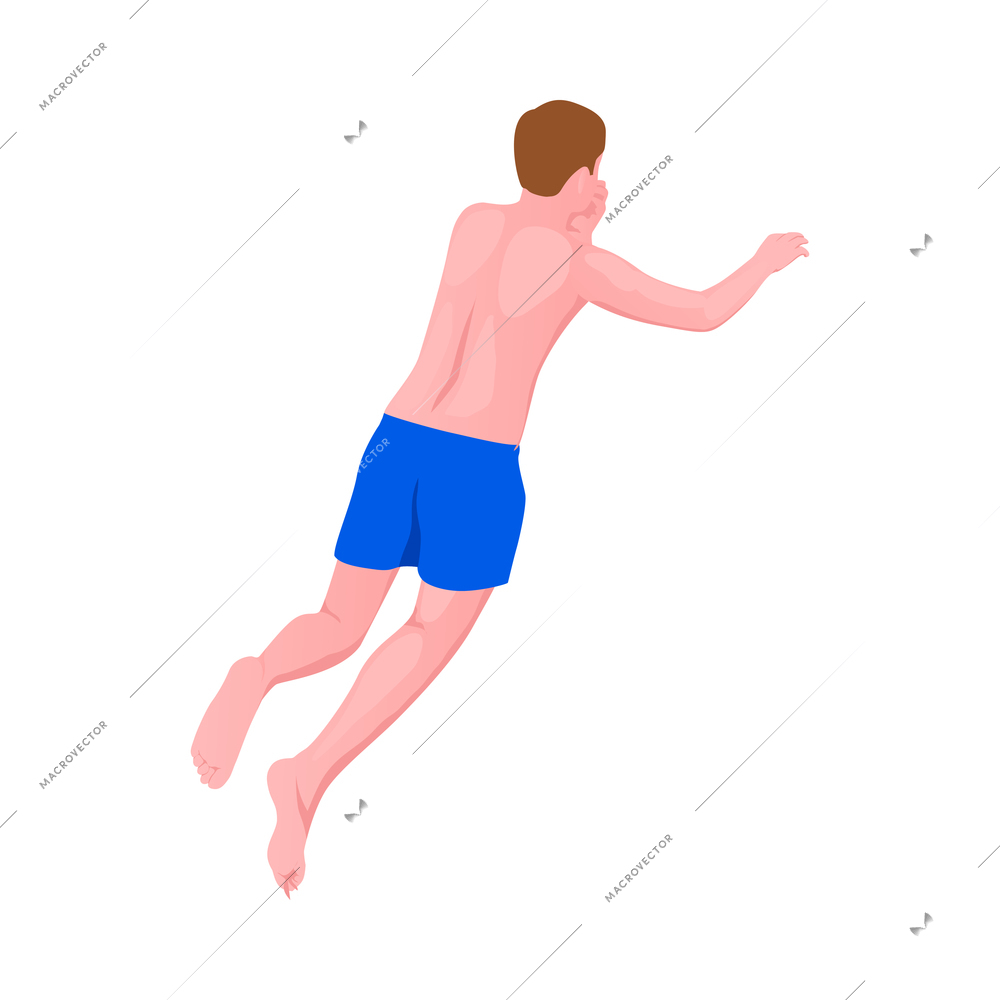 Water sports isometric composition with human character of athlete with aqua sport equipment vector illustration