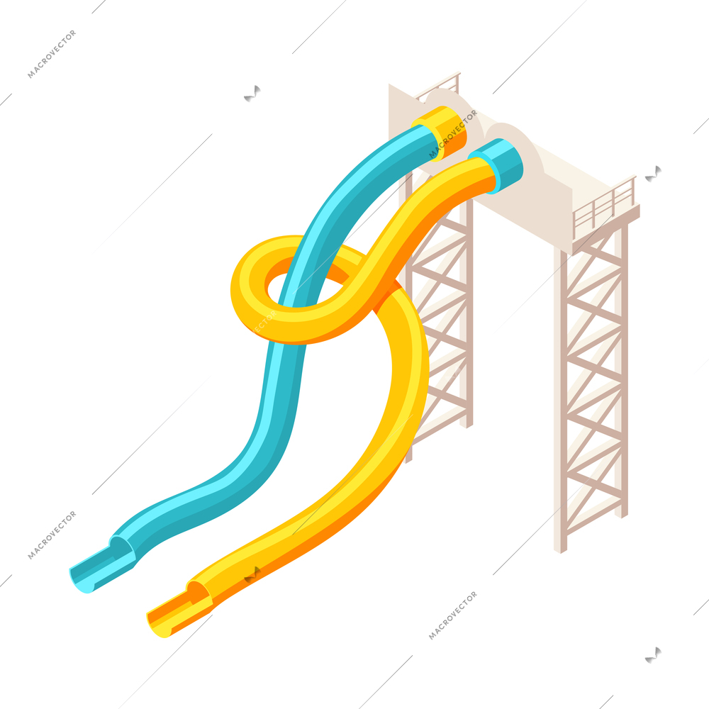 Aqua park isometric composition with isolated image of aquapark equipment on blank background vector illustration