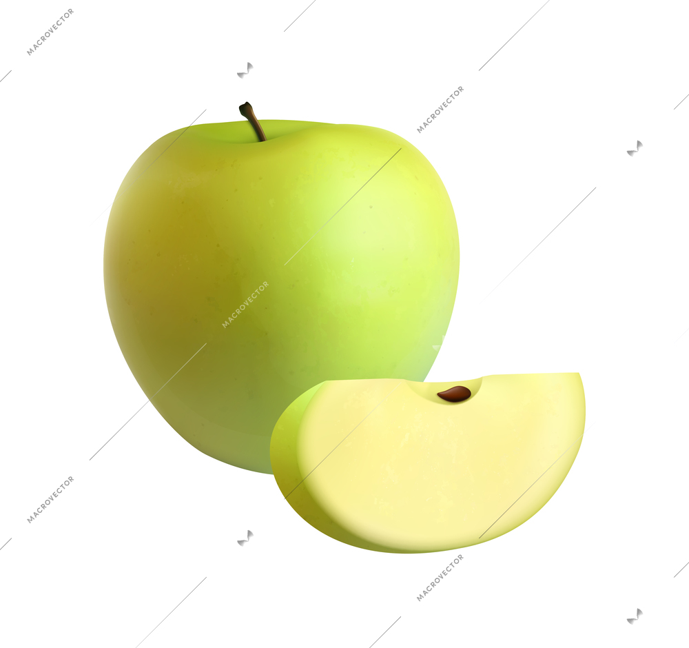 Fruits realistic composition with isolated images of solid ripe fruit with slice on blank background vector illustration