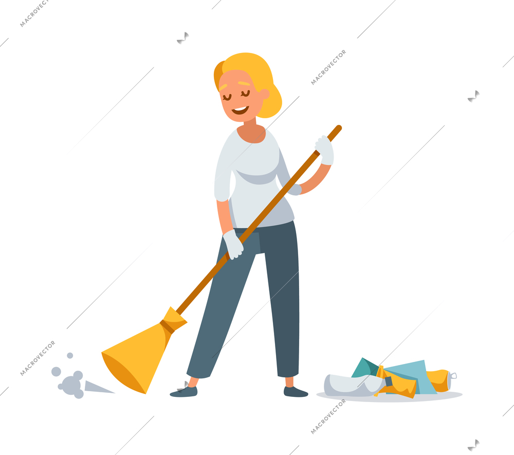 Garbage collection sorting recycling modern flat composition with picking up litter rubbish outdoor cleaning nature vector illustration
